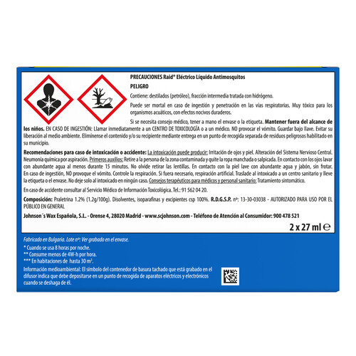 RAID Antimosquitos (difusor + recambios) RAID 2 x 27 ml.