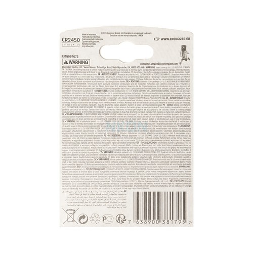 Pack de 2 pilas de botón de litio CR2450, 3V, ENERGIZER.