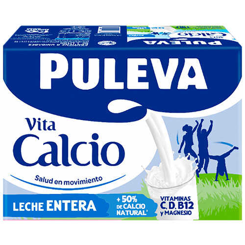 PULEVA Vita calcio Leche entera de vaca con un 50% más de calcio natural 6 x 1l.
