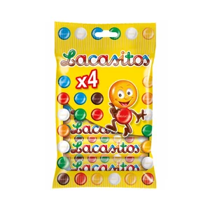 LACASITOS Grageas de colores con chocolate pack de 4 uds. 80 g.