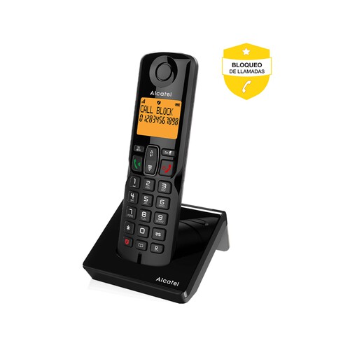 Teléfono inalámbrico dúo ALCATEL S820 negro,  identificación llamadas, agenda, manos libres, pantalla iluminada, bloqueo llamadas.