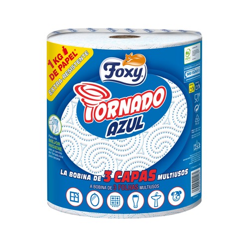 FOXY Papel de cocina multiusos de tres capas Tornado Azul 1 und