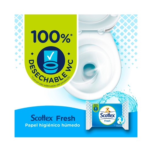 SCOTTEX Fresh Papel higiénico húmedo (toallitas WC), con agua micelar y vitamina E 74 uds.