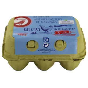 AUCHAN Huevos de gallinas sueltas en el gallinero clase L - XL y cat. A 6 uds. Producto Alcampo