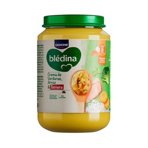 BLÉDINA de Danone Tarrito de crema de verduras, arroz y ternera, a partir de 8 meses 200 g.