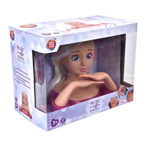 Busto Maquillaje Cambia de Color 29,5cm Cabeza de muñeca para pintar y peinar +3 Años ONE, TWO FUN