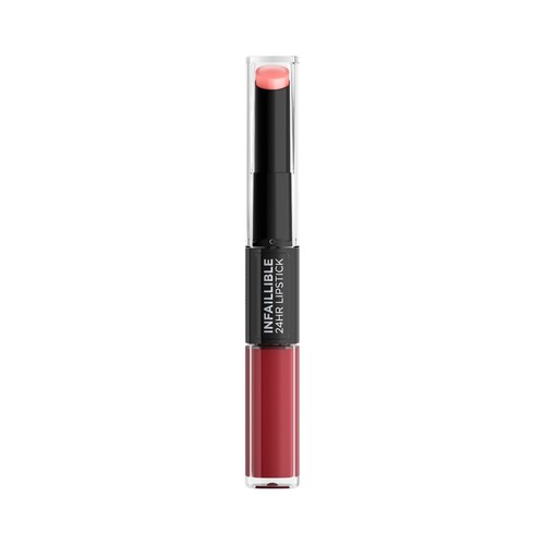 L´ORÉAL PARIS  Infalible 24h lipstick color tono 502 Red to stay Pintalabios de larga duración, con acabado hidratante y brillante.