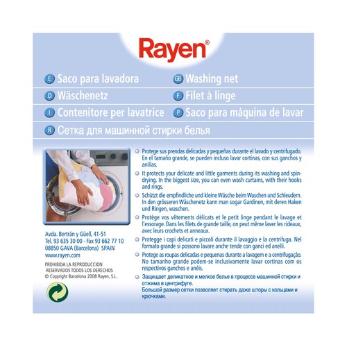 Saco con cremallera para lavadora, 70x50 centímetros RAYEN.