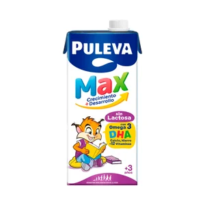 PULEVA Max crecimiento + desarrollo Leche de crecimiento, sin lactosa y enriquecida con Omega 3 1 l.