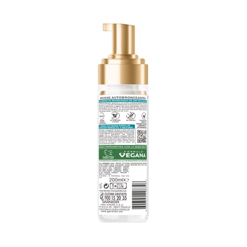 DELIAL Natural bronzer de Garnier Autobronceador con textura mousse con un 92% de ingredientes de origen natural 200 ml.