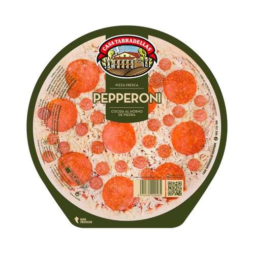 CASA TARRADELLAS Pizza fresca de pepperoni cocida al horno de piedra CASA TARRADELLAS 400 g.