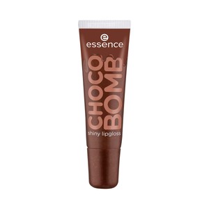 Imagen de ESSENCE Choco bomb tono marrón Brillo de labios no pegajoso con partículas doradas brillantes.