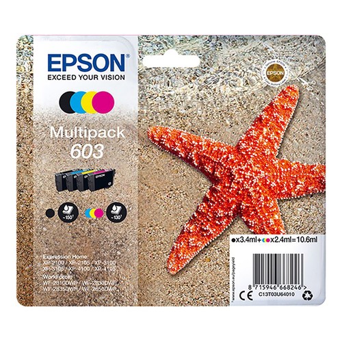 Pack de 4 cartuchos de tinta EPSON 603 pack negro, cian, magenta y amarillo.