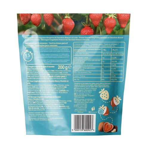 TRÜ FRÜ Frambuesas frescas bañadas en chocolate blanco y chocolate con leche 200 g.