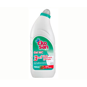 Imagen de EKOSAN Gel limpiador WC líquido aroma pino 3 en 1 perfuma, higieniza y tiene efecto antical EKOSAN 750 ml.