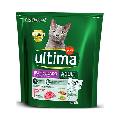 ULTIMA Pienso para gatos esterilizados adultos a base de buey, cebada y cereales ULTIMA AFFINITY bolsa 800 g.