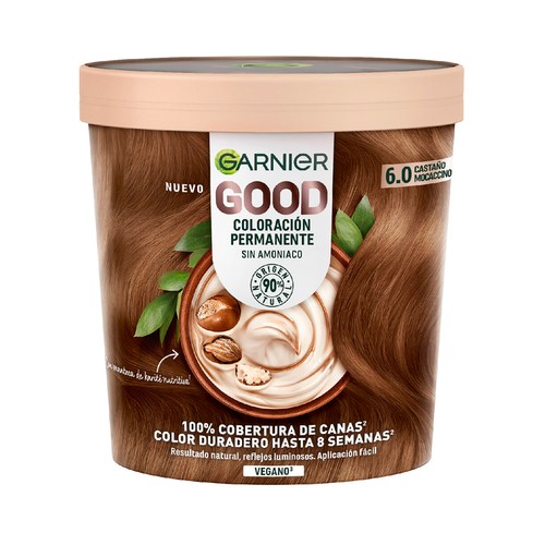GARNIER Good Coloracion permanente sin amoniaco, tono 6.0 Castaño mocaccino.
