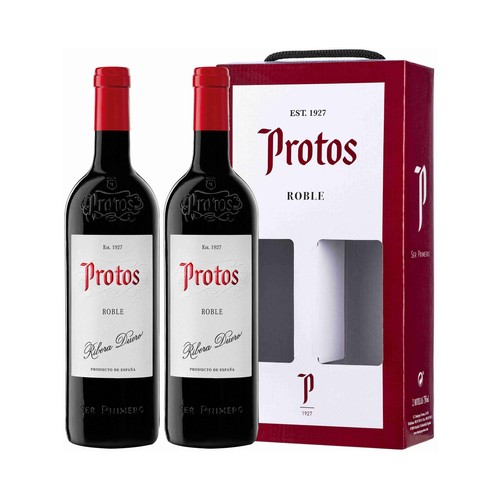 PROTOS  Estuche con 2 botellas de vino tinto roble con D.O. Ribera del Duero.