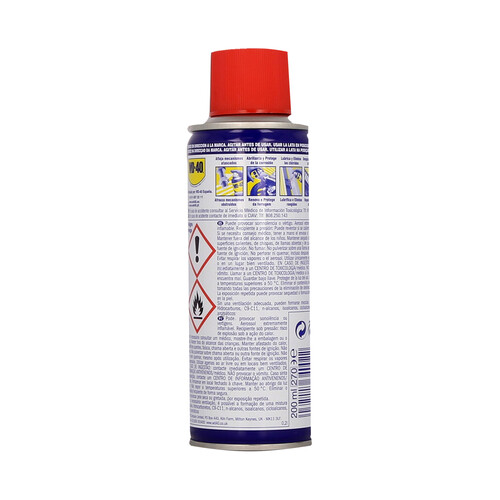 Spray de aceite multiusos con canula aplicadora WD 40 200 mililitros.