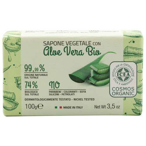 ITERITALIA Pastilla de jabón vegetal con aloe vera de origen ecológico ITERITALIA 100 g.