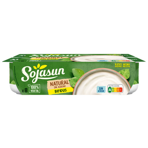 Especialidad de soja con bífidus, sin azúcar y con sabor natural SOJASUN 8 x 100 g.