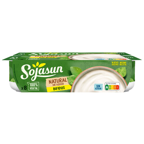 SOJASUN Especialidad de soja con bífidus, sin azúcar y con sabor natural 8 x 100 g.