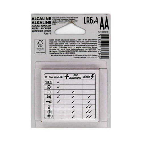 Pack de 8 pilas alcalinas AA, LR06, 1,5V, PRODUCTO ALCAMPO High Performance.