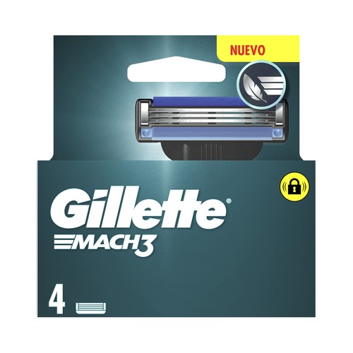 GILLETTE Mach3 Recambio de cuchillas de afeitar con 3 hojas 4 uds.