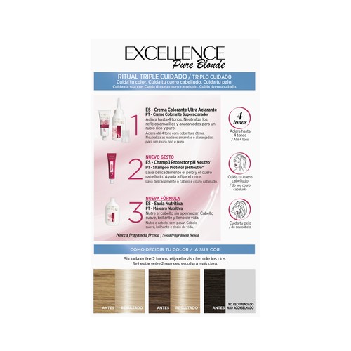 L´ORÉAL PARIS Excellence pure blonde Ultra aclarante tono 01 Rubio ultra claro natural.