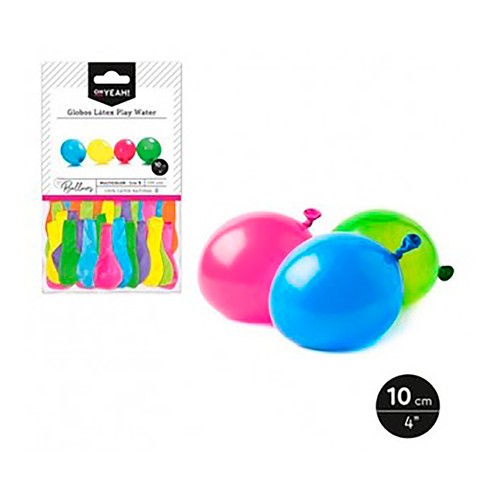 Pack de 100 globos látex de agua multicolor de 10 cm, OH YEAH!