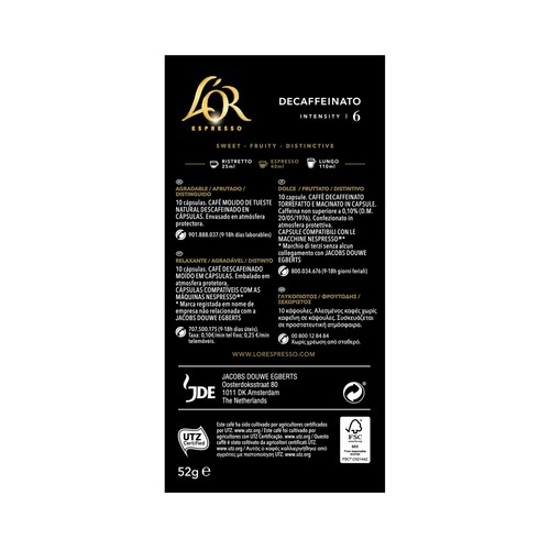 L"OR ESPRESSO Café en cápsulas Descafeinado I6, 10 uds.