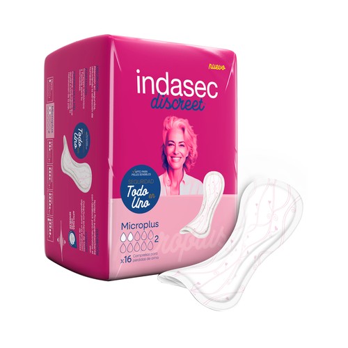 INDASEC Discreet Compresas de incontinencia microplus para pérdidas de orina leves 16 uds.