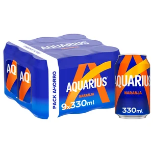 AQUARIUS Bebida isotónica con sabor a naranja pack de lata de 9 uds. x 330 ml.