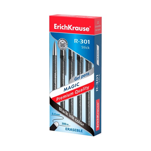 Bolígrafo borrable magic gel negro. 12 unidades. ERICHKRAUSE
