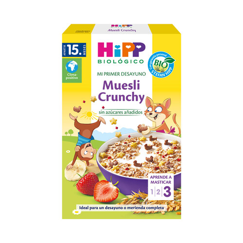 HIPP Biológico mi primer desayuno Muesli crunchy de origen ecológico, sin azúcares añadidos, a partir de 15 meses 200 g.