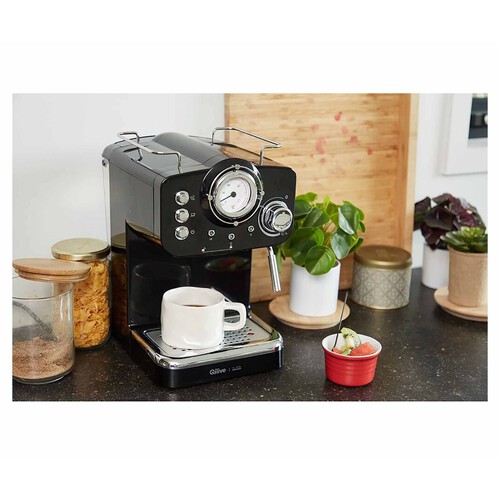 Cafetera espresso QILIVE Vintage negro, presión 15bar, termómetro