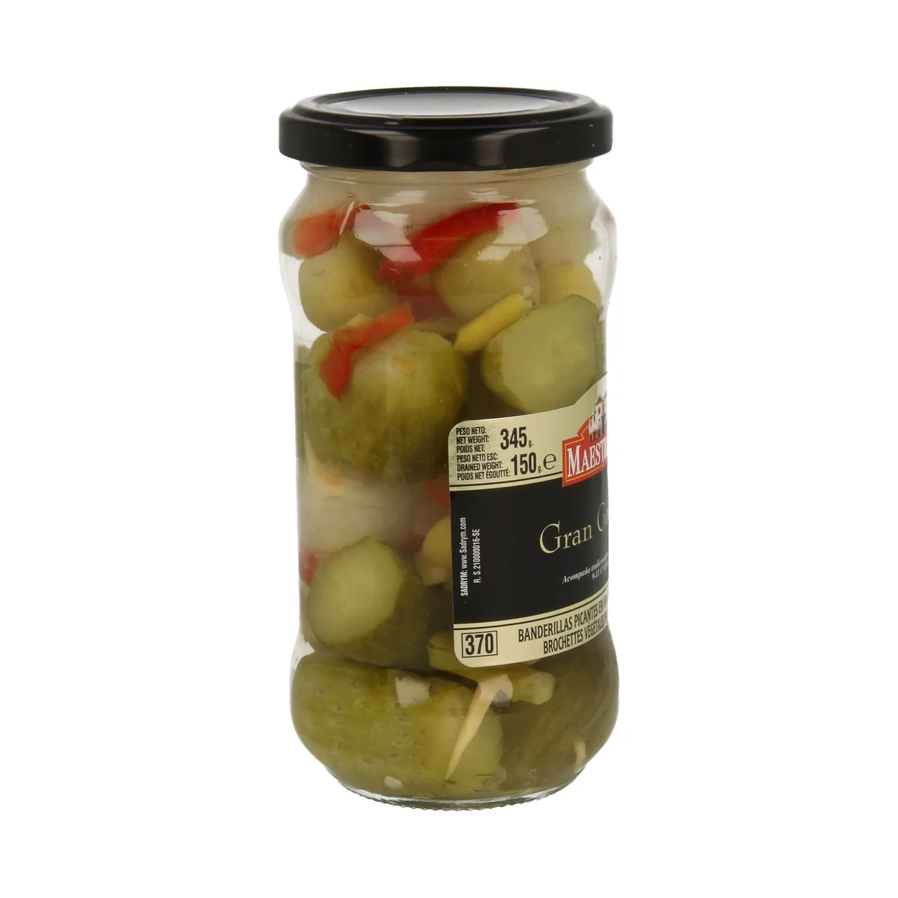 MAESTRANZA Banderillas picantes en vinagre MAESTRANZA GRAN GOURMET frasco de 150 g.