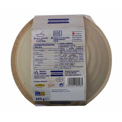 AGUINAMAR Crema de marisco receta gourmet, elaborada sin conservantes AGUINAMAR 325 g.
