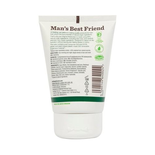 BULLDOG Original Crema hidratante con aloe vera, camelina y té verde de origen natural 100 ml.