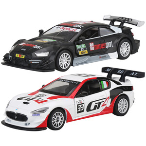 Coche racing de metal a escala 1:43, ruedas con sistema de retrofricción ONE TWO FUN ALCAMPO.