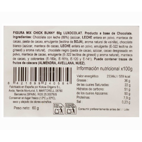 LUXOCOLAT Figuritas de Pascua de chocolate con leche 60 g.