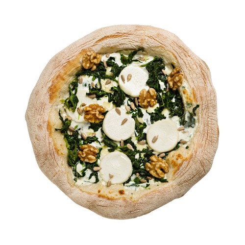 MAMAMASA Pizza congelada de espinacas, queso crema, nueces y pipas 420 g.