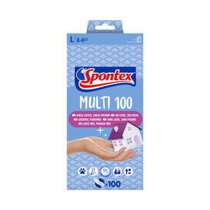 Imagen de SPONTEX Guantes hipoalergénicos finos, sin látex talla grande 8-8½ SPONTEX MULTI 100 100 uds.