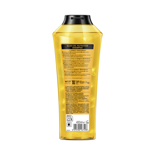 GLISS Champú nutritivo para cabello castigado o quebradizo GLISS Ultimate oil elixir de Schwarzkopf 370 ml.