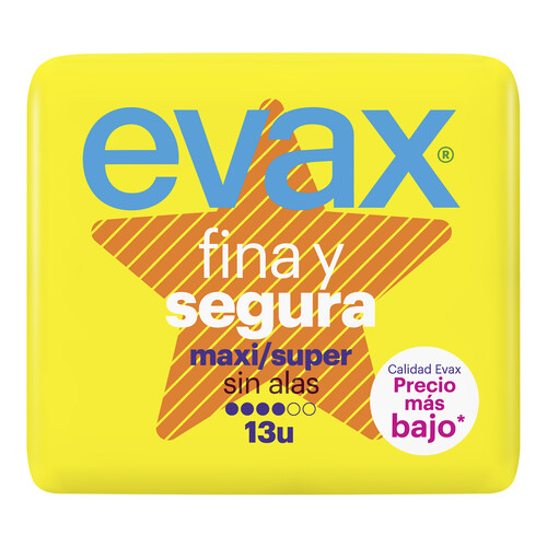 EVAX Compresas sin alas super/maxi EVAX Fina y segura 13 uds.