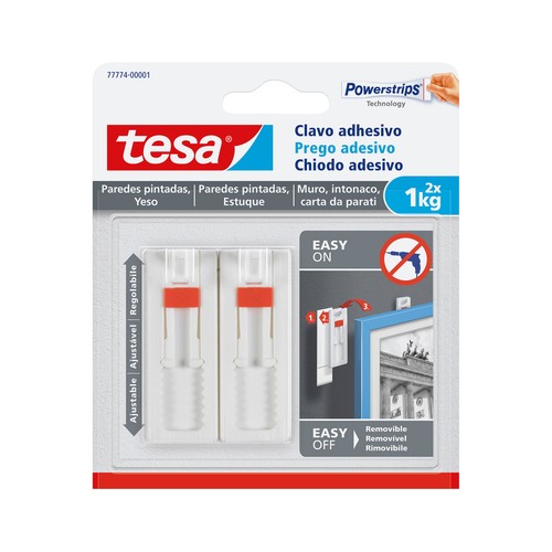 Clavo adhesivo ajustable para paredes pintadas y yeso 1 kg TESA.
