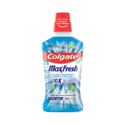 COLGATE Max fresh Enjuague bucal de uso diario, sin alcohol y sabor a menta fresca 500 ml.