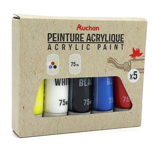 Pintura acrílica 5 unidades colores clásicos 75ml, AUCHAN.