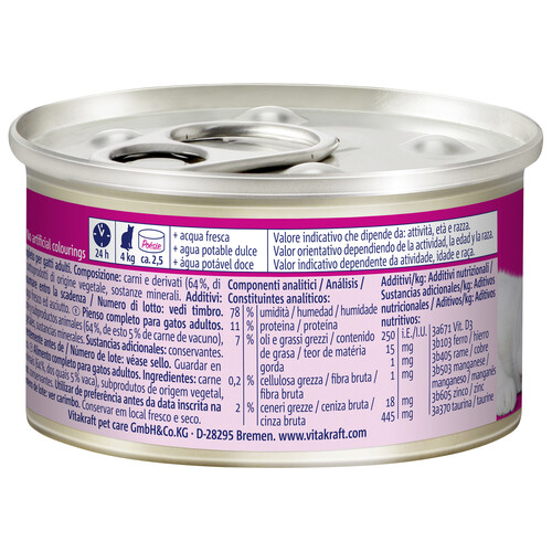 VITAKRAFT Alimento húmedo completo gatos adultos, ternera POESIE MOUSSE VITAKRAFT 85 g.