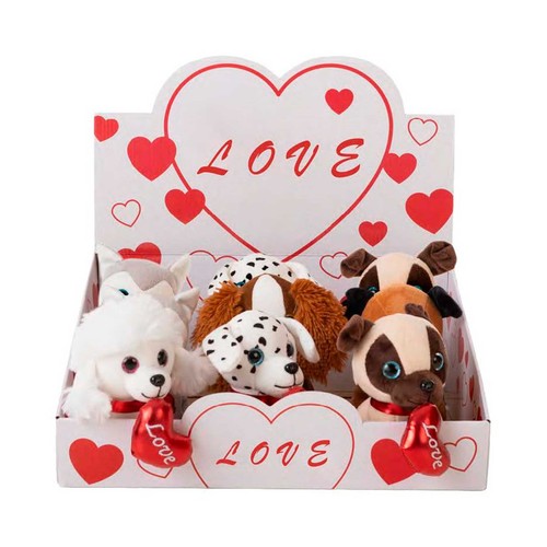 Peluche Perritos con corazón 16cm, ideal para San Valentín, modelos surtidos, CREACIONES LLOPIS